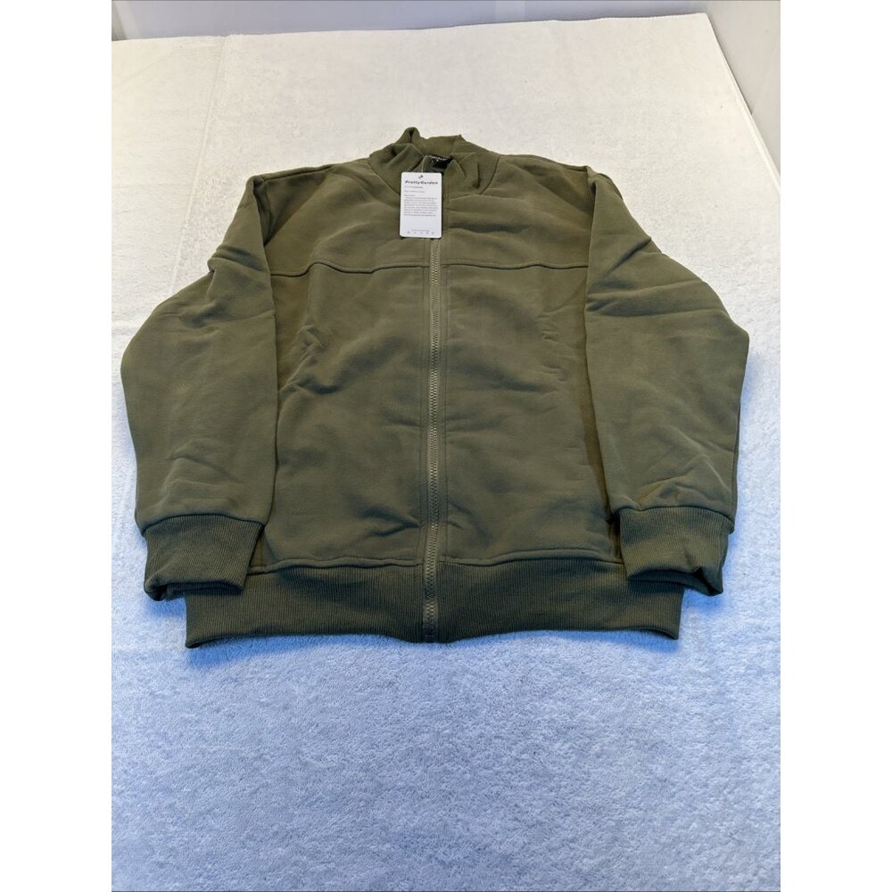 Pretty Garden Olive Green High Neck Full Zip Sweatshirt Women Sz S New